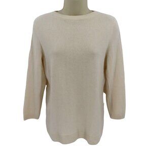 Talbots Womens Medium Solid Ivory Pure Cashmere Tight Knit Pullover Sweater Top